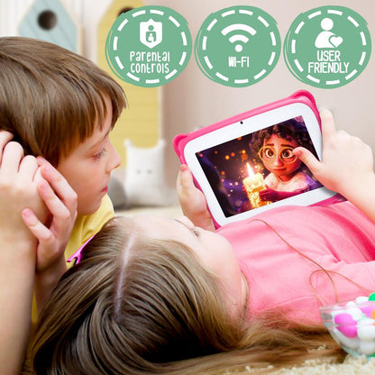 7" Kids Tablet Long Battery Quad-Core 1080p Display Pink