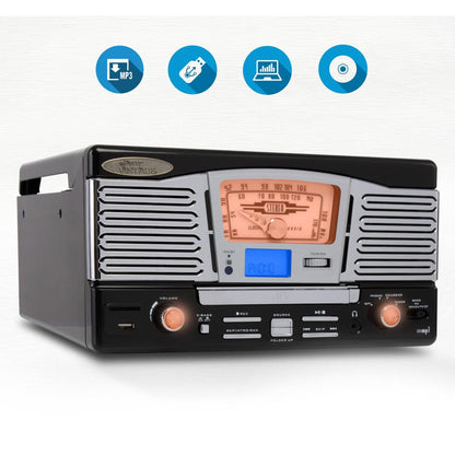 Retro Style Turntable Plays Am/Fm Radio, Mp3/Wma Via Usb/Sd Card Readers, And Vinyl-To-Mp3 Encoding Function (Black)
