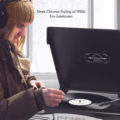 Retro Style Turntable Plays Am/Fm Radio, Mp3/Wma Via Usb/Sd Card Readers, And Vinyl-To-Mp3 Encoding Function (Black)