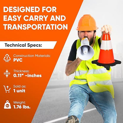 12" Traffic Cones 12-Pack, High Visibility PVC, Reflective, Orange