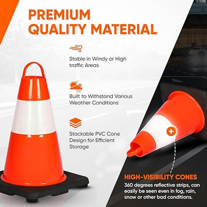 12" Traffic Cones 12-Pack, High Visibility PVC, Reflective, Orange