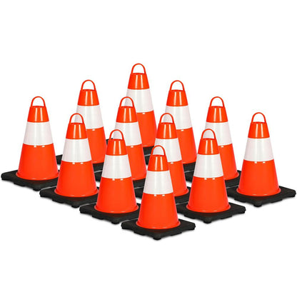 12" Traffic Cones 12-Pack, High Visibility PVC, Reflective, Orange
