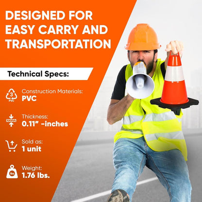 12" Pvc Cone - 6 Pieces High Visibility Structurally Stable For Traffic, Parking, And Construction Safety (Orange)