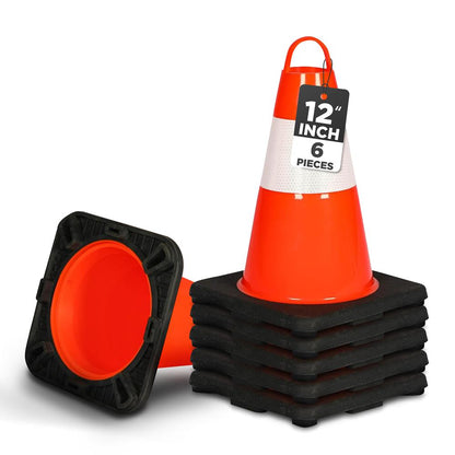 12" Pvc Cone - 6 Pieces High Visibility Structurally Stable For Traffic, Parking, And Construction Safety (Orange)