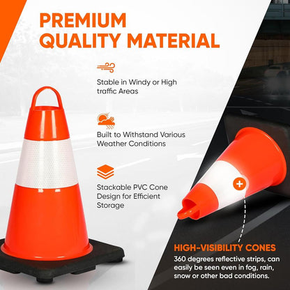 12" Pvc Cone - 6 Pieces High Visibility Structurally Stable For Traffic, Parking, And Construction Safety (Orange)
