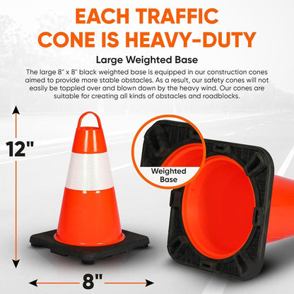 12" Pvc Cone - 6 Pieces High Visibility Structurally Stable For Traffic, Parking, And Construction Safety (Orange)