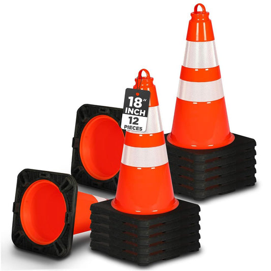 18" Safety Traffic Cones 12-Pack High Visibility PVC Orange