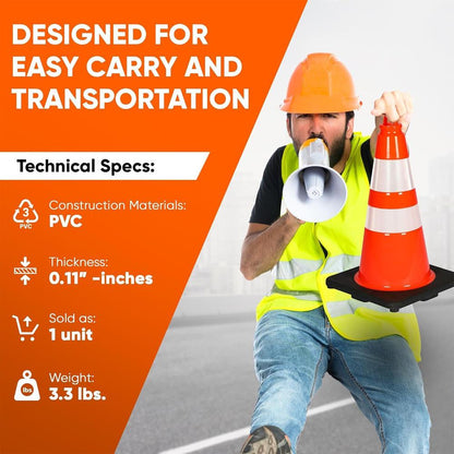 18" Safety Traffic Cones 6-Pack High Visibility PVC Orange