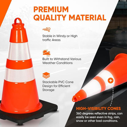 18" Traffic Cones 8-Pack, High Visibility, Reflective PVC, Orange