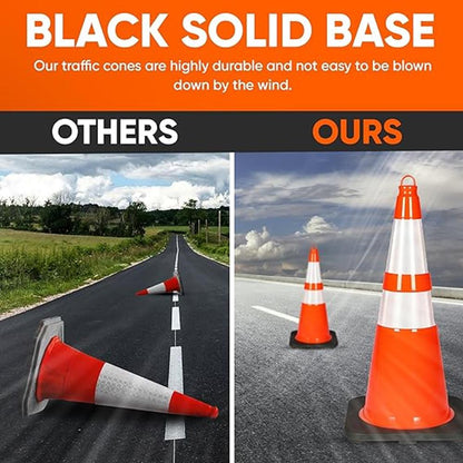 28" Traffic Cones 12-Pack, High Visibility, Reflective PVC, Orange