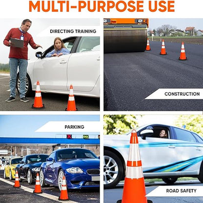 28" Traffic Cones 12-Pack, High Visibility, Reflective PVC, Orange
