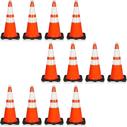 28" Traffic Cones 12-Pack, High Visibility, Reflective PVC, Orange
