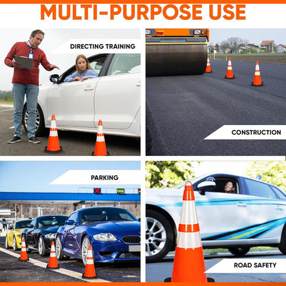 28" Traffic Cones 4-Pack, High Visibility, Reflective PVC, Orange