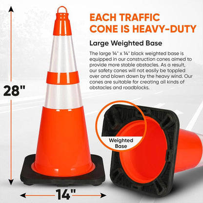 28" Traffic Cones 4-Pack, High Visibility, Reflective PVC, Orange