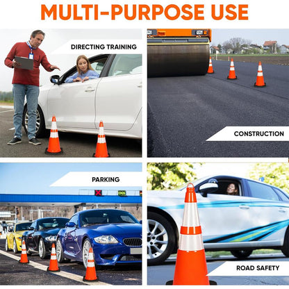 28" Traffic Cones 8-Pack, High Visibility, Reflective PVC, Orange