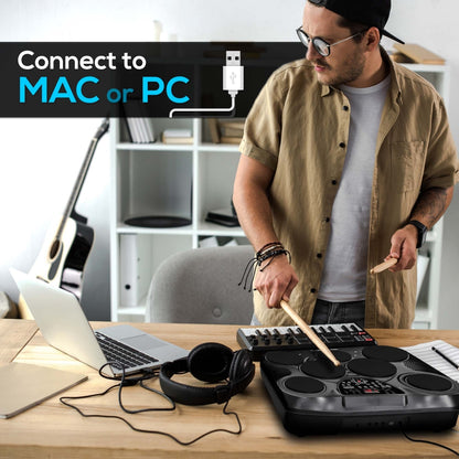 Electronic Drum Set, Portable, 7 Touch Pads, USB/MIDI, 600 Sounds