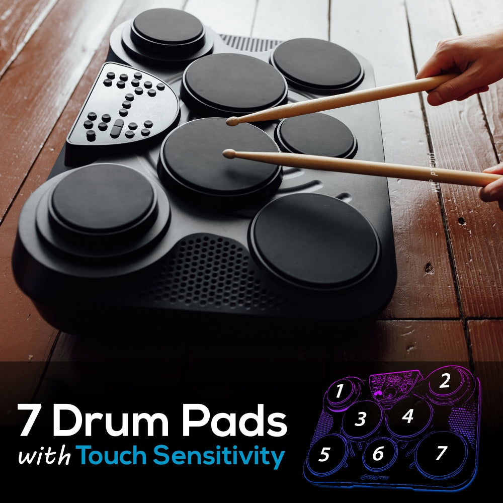 Electronic Drum Set, Portable, 7 Touch Pads, USB/MIDI, 600 Sounds