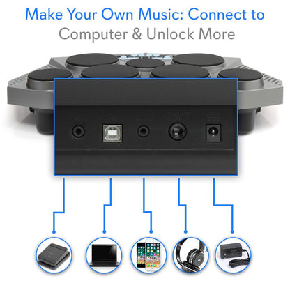 Electronic Drum Kit - Portable, 7 Pads, USB, Foot Pedals, Digital Display