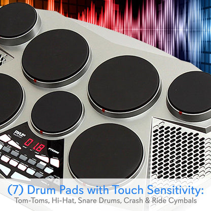 Electronic Drum Kit - Portable, 7 Pads, USB, Foot Pedals, Digital Display