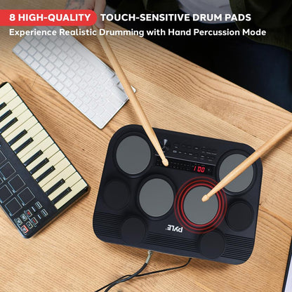 Electronic Drum Pad Set - Portable 8-Pad Kit, 600 Sounds, USB Output