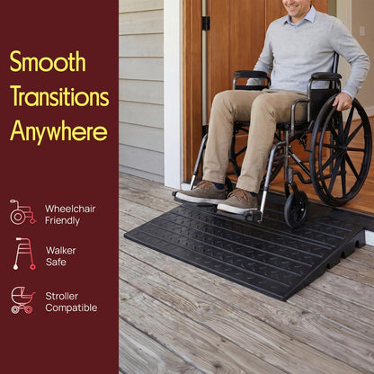 Pyle 2.5" Rise Rubber Threshold Ramp – Heavy-Duty, Easy To Install, Non-Slip Doorway Ramp For Wheelchairs, Scooters, And Strollers  (Black)