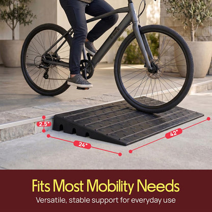 Pyle 2.5" Rise Rubber Threshold Ramp – Heavy-Duty, Easy To Install, Non-Slip Doorway Ramp For Wheelchairs, Scooters, And Strollers  (Black)