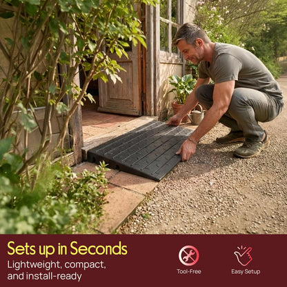 Pyle 2.5" Rise Rubber Threshold Ramp – Heavy-Duty, Easy To Install, Non-Slip Doorway Ramp For Wheelchairs, Scooters, And Strollers  (Black)