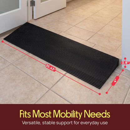 Pyle 0.8" Rise Rubber Threshold Ramp – Heavy-Duty, Non-Slip Doorway Ramp For Wheelchairs, Scooters, Strollers & Bathrooms, Easy To Install, Adjustable And Cuttable (Black)