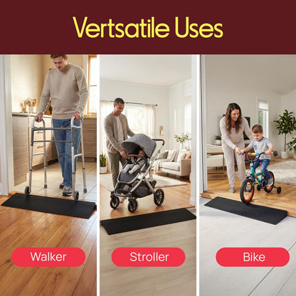 Pyle 0.8" Rise Rubber Threshold Ramp – Heavy-Duty, Non-Slip Doorway Ramp For Wheelchairs, Scooters, Strollers & Bathrooms, Easy To Install, Adjustable And Cuttable (Black)