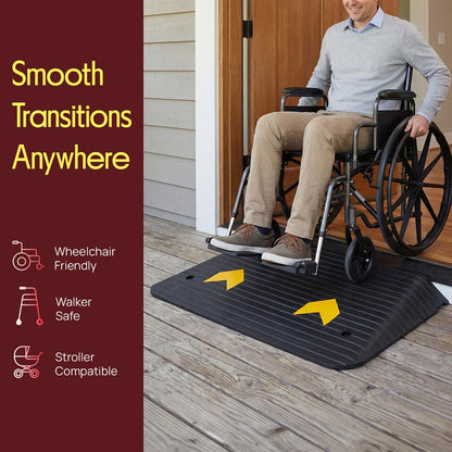 Pyle 3.0" Rise Rubber Threshold Ramp – Heavy-Duty, Easy To Install, Non-Slip Doorway Ramp For Wheelchairs, Scooters, And Strollers  (Black)