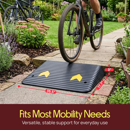Pyle 3.0" Rise Rubber Threshold Ramp – Heavy-Duty, Easy To Install, Non-Slip Doorway Ramp For Wheelchairs, Scooters, And Strollers  (Black)