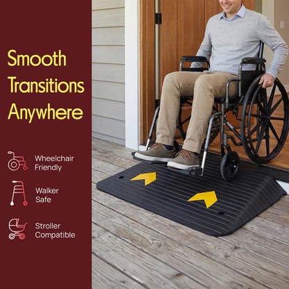 Pyle 3.5" Rise Rubber Threshold Ramp – Heavy-Duty, Easy To Install, Non-Slip Doorway Ramp For Wheelchairs, Scooters, And Strollers  (Black)