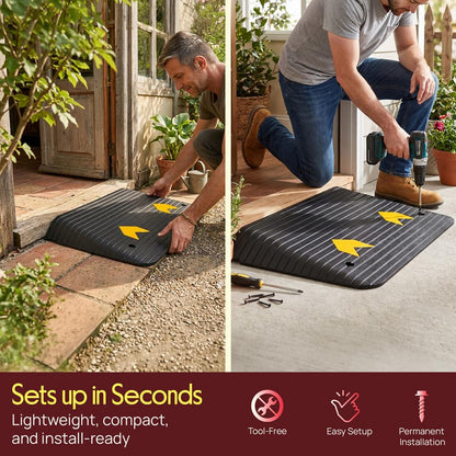 Pyle 3.5" Rise Rubber Threshold Ramp – Heavy-Duty, Easy To Install, Non-Slip Doorway Ramp For Wheelchairs, Scooters, And Strollers  (Black)