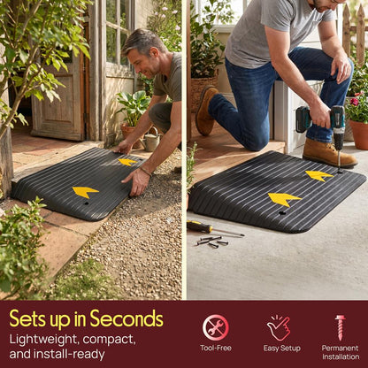 Pyle 4.0" Rise Rubber Threshold Ramp – Heavy-Duty, Easy To Install, Non-Slip Doorway Ramp For Wheelchairs, Scooters, And Strollers (Black)