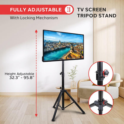 Portable TV Tripod Stand, Adjustable Height, Steel Alloy, 32" Max