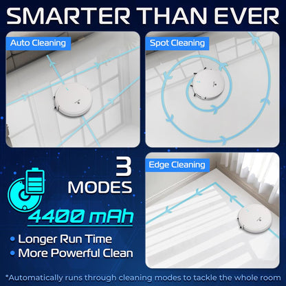 Smart Vacuum Cleaner - Automatic Robot Cleaning Vacuum With App Control, 700Pa Suction, And 3 Cleaning Modes, Ideal For Hard Floor, Pet Hair, Low-Pile Carpet (White)