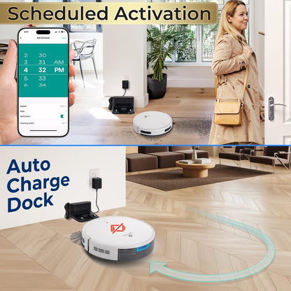 Robot Vacuum Mop Combo, 2000Pa Suction, App Control, White