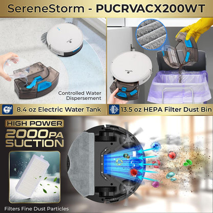 Robot Vacuum Mop Combo, 2000Pa Suction, App Control, White