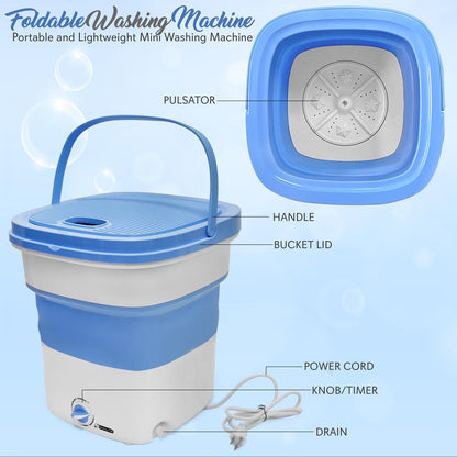 Portable Foldable Washing Machine, Energy-Saving, Semi-Auto, Blue