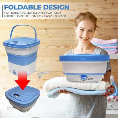 Portable Foldable Washing Machine, Energy-Saving, Semi-Auto, Blue