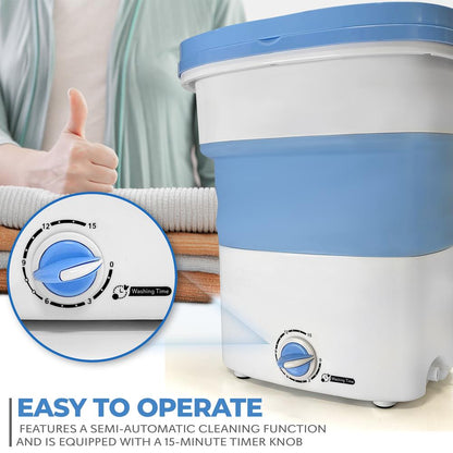 Portable Foldable Washing Machine, Energy-Saving, Semi-Auto, Blue