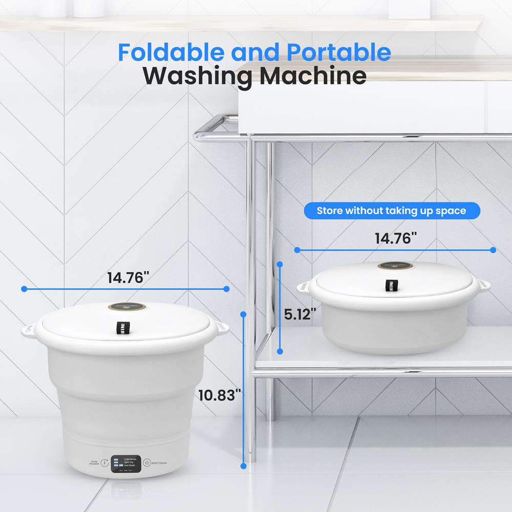 Mini Portable Washing Machine, Energy-Saving Foldable Design, White - Thumbnail 4