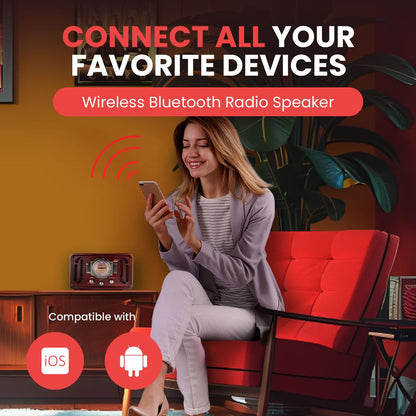 Retro Bluetooth Radio Speaker - Vintage Style, Wood, USB/SD, AM/FM Tuner