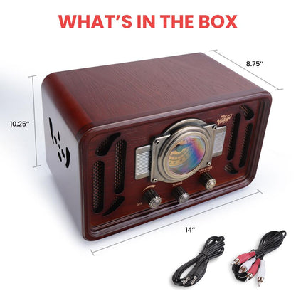 Retro Bluetooth Radio Speaker - Vintage Style, Wood, USB/SD, AM/FM Tuner