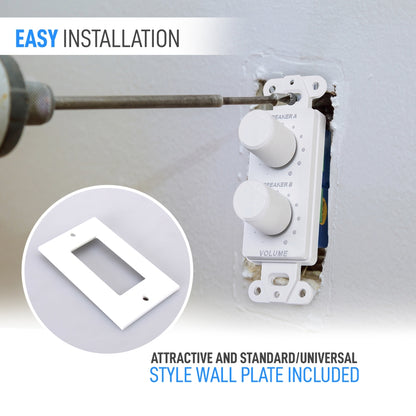 In-Wall Speaker Volume Control Plate, Dual Knobs, 120W, Universal Style