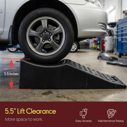 Pyle Heavy Duty Vehicle Ramp – 20,000 Lbs Capacity, 5.5" Lift Height, Portable And Durable Design For Trucks, Suvs, Rvs, And Tandem-Wheel Vehicles (Black)