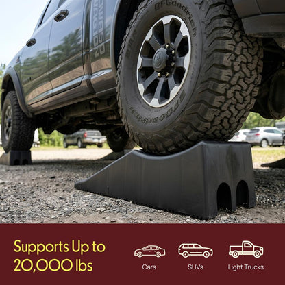 Pyle Heavy Duty Vehicle Ramp – 20,000 Lbs Capacity, 5.5" Lift Height, Portable And Durable Design For Trucks, Suvs, Rvs, And Tandem-Wheel Vehicles (Black)