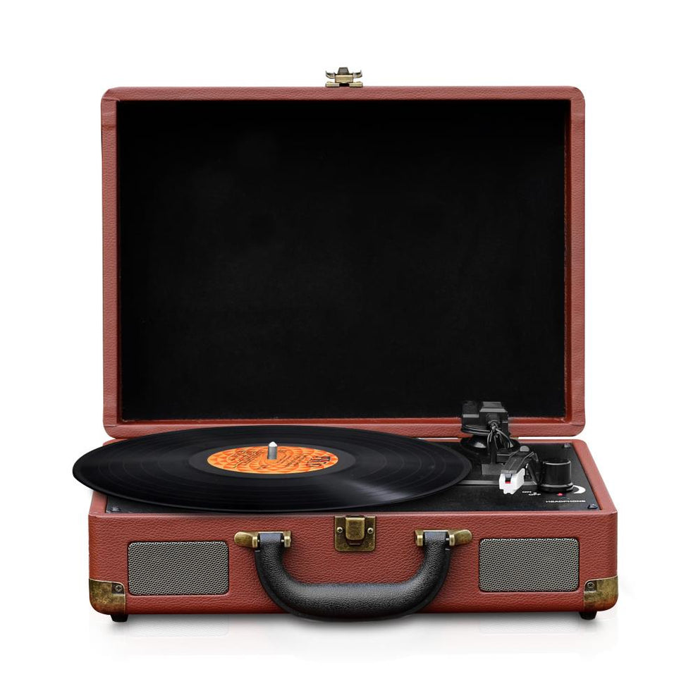 Turntable Briefcase Turntable with Bluetooth, Vinyl-to-MP3, Briefcase Style, Brown – Pyle USA