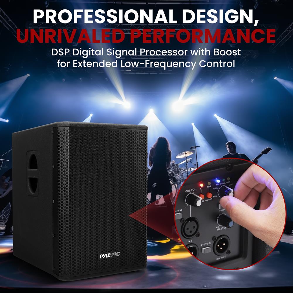 12" 1600W Subwoofer System, Louder Bass, DSP Processor, Wooden Enclosure - Thumbnail 5