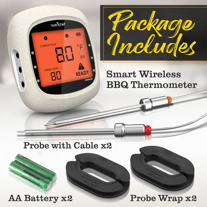 Bluetooth Meat Thermometer, Probes, 400 Ft Range, LCD Display